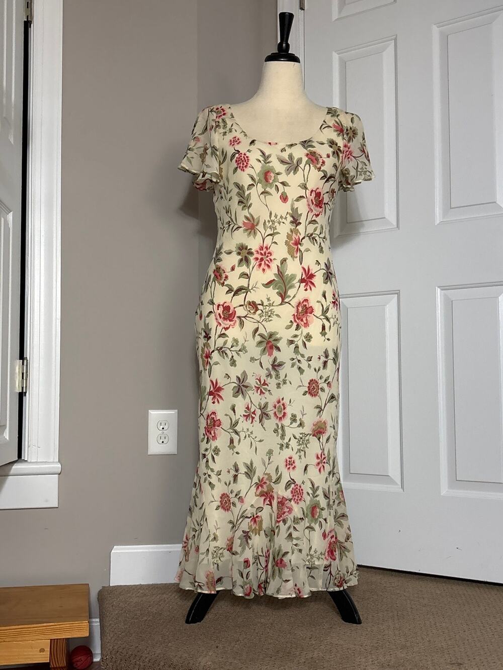 Vintage Chadwick's Silk Dress Sz 12 Fairy Cottage Grandma Core Romantic Floral